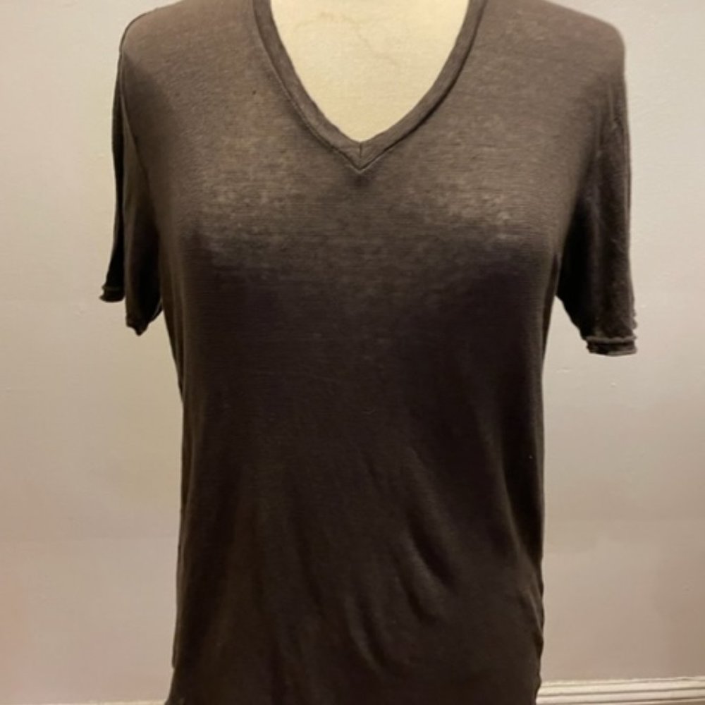 Daniele Fiesoli linen short sleeve V-neck tee in brown